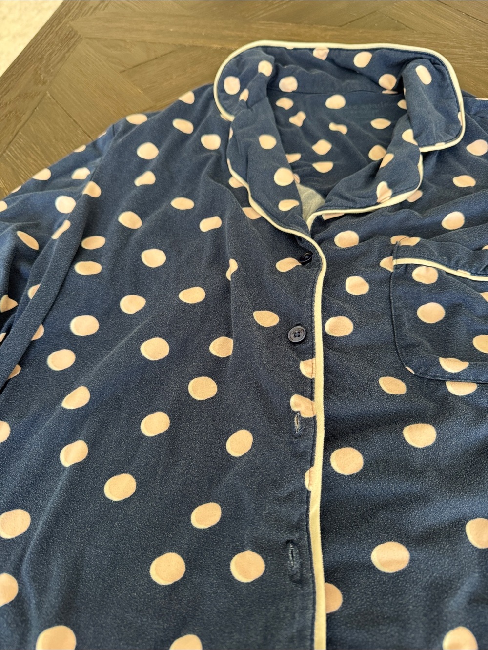 Kate Spade Pajama Set Small | Navy Polka Dot Button Down Sleepwear Lounge Set - Picture 4 of 6